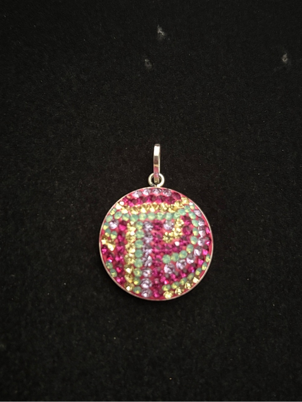 Sterling Silver Multicolor Crystal Round Pendant